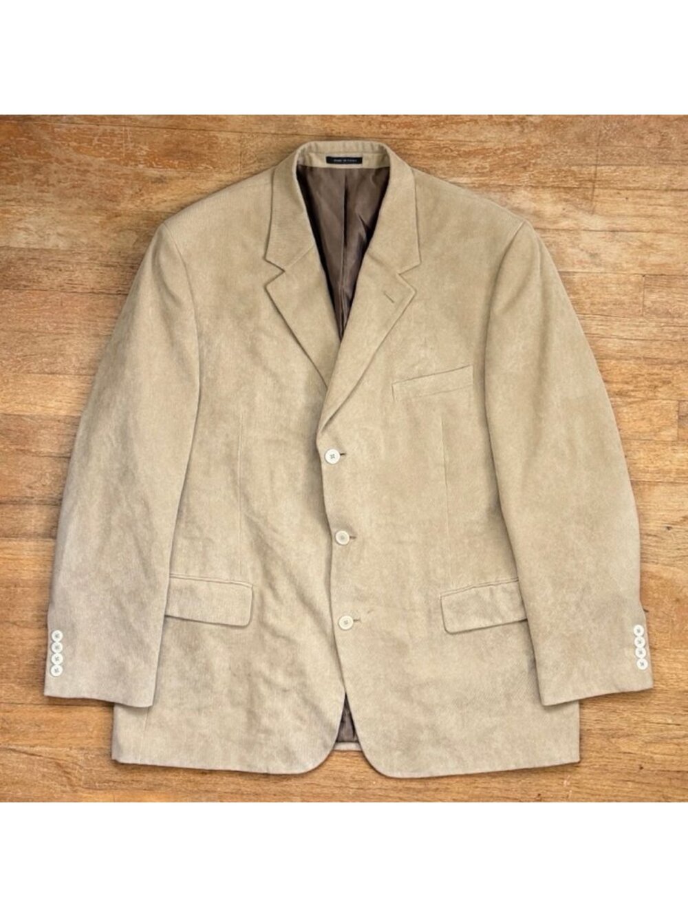 Alfani Mens Blazer Size 46R Beige/Tan Ribbed Microfiber Sport Coat Suit Jacket